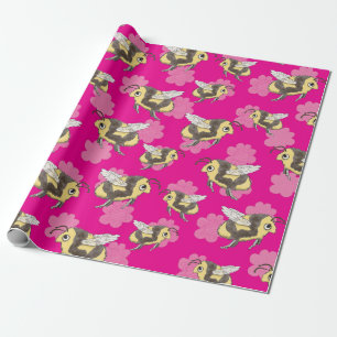 Red de Bijen op roze bloemen verpakkings papier