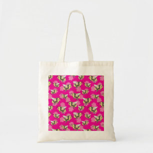 Red de bijen op roze bloemige achtergrond tote bag