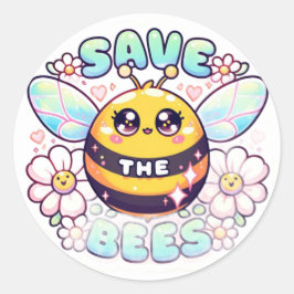 Red de bijen Schattige Ronde Sticker