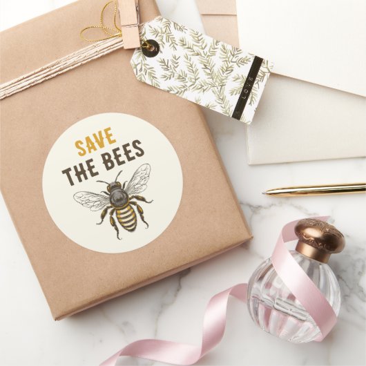 Red de bijen sticker met vintage honingbij (Geschenken)