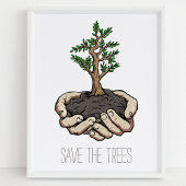 Red de bomen handen jonge boom milieubescherming poster