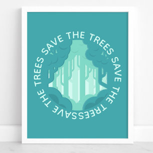 Red De Bomen Teal Cirkelvormig Bos Moderne Ecologi Poster