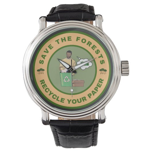 Red de bossen recycle je papier horloge (Voorkant)