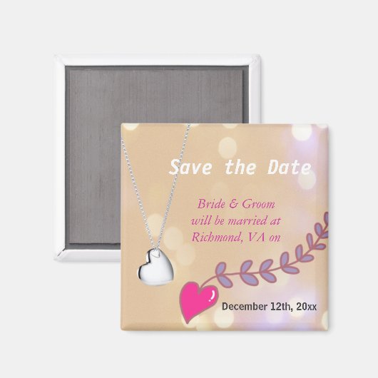 red de date bruiloft magneet. roze hart en nek magneet (Voorkant / Achterkant)