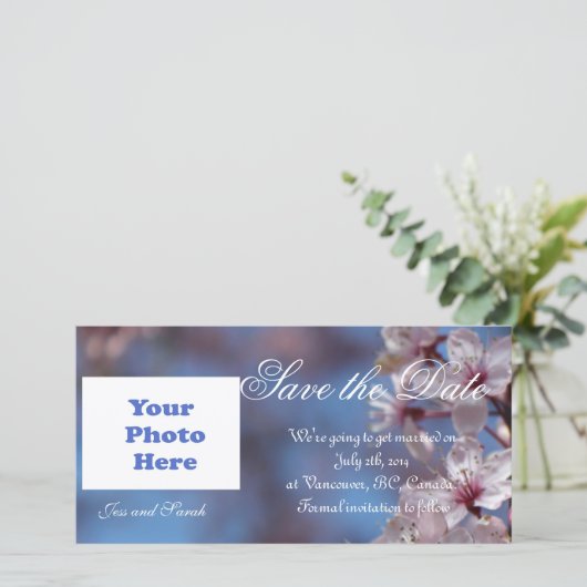 red de date , cherry blossom save the date (Staand voorkant)