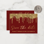 red de date gouden druppels rode bruiloft notitiekaartje (Voorkant / Achterkant in situ)