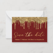 red de date gouden druppels rode bruiloft notitiekaartje (Voorkant)