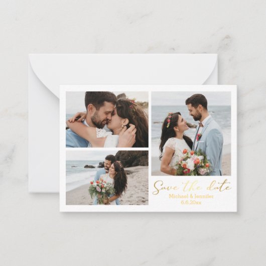 red de date goudkalligrafie trouwcollage notitiekaartje (Voorkant)