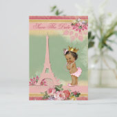 Red de datum Etnische Prinses Paris Baby shower Save The Date (Staand voorkant)