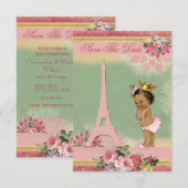 Red de datum Etnische Prinses Paris Baby shower Save The Date (Voorkant / Achterkant)