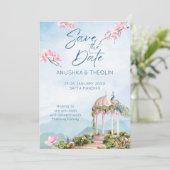 Red de datum Indiase bruiloft pauw stoffig blauw Kaart (Staand voorkant)