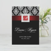 Red de datum van het huwelijk Damask Jewel Red Whi Save The Date (Staand voorkant)