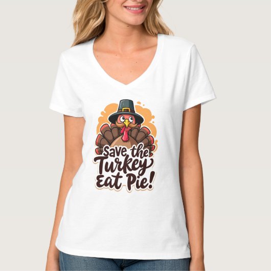 Red de kalkoen, eet taart! t-shirt (Voorkant)