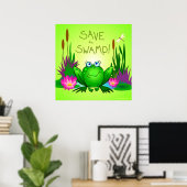 Red de Moeras Twitchy de Kikker Libellen Groen Poster (Thuiskantoor)
