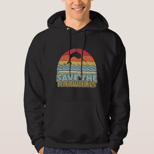 Red de Narwalen . Retro Stijl Narwal Hoodie (Voorkant)