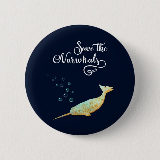 Red de Narwhals. Waterverf, kalligrafie kunst Ronde Button 5,7 Cm (Voorkant)