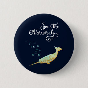 Red de Narwhals. Waterverf, kalligrafie kunst Ronde Button 5,7 Cm
