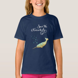 Red de Narwhals. Waterverf, kalligrafie kunst T-shirt