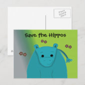 Red de nijlpaarden Blauw nijlpaard Briefkaart (Voorkant / Achterkant)