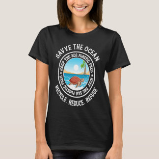 Red de Oceaan Houd de Zee Plastic Vrij Schildpad T-shirt