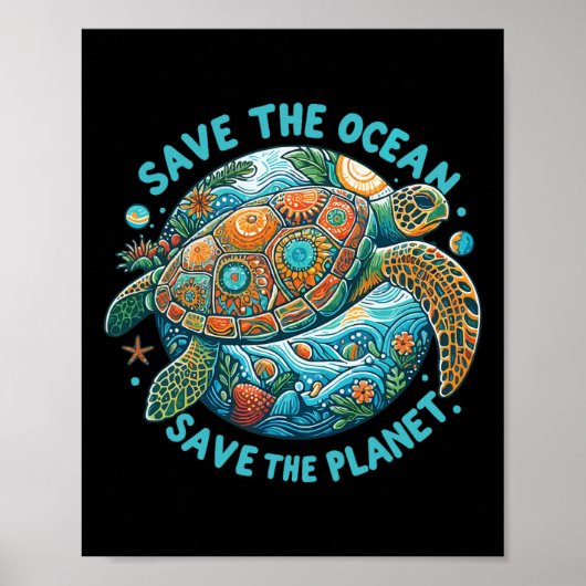 Red de oceaan Red de Schattigee Zee schildpad Poster (Voorkant)