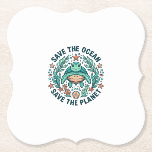 Red de Oceaan Zeeschildpad Vintage Gravure Shirt_ Kartonnen Onderzetters