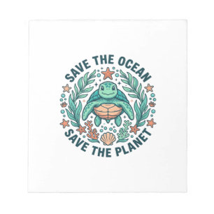 Red de Oceaan Zeeschildpad Vintage Gravure Shirt_ Notitieblok