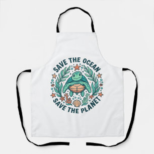 Red de Oceaan Zeeschildpad Vintage Gravure Shirt_ Schort