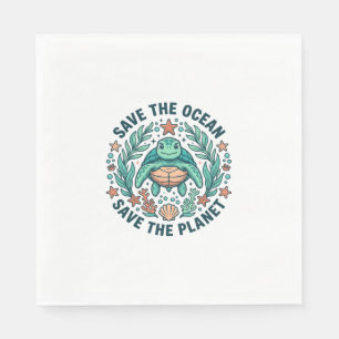 Red de Oceaan Zeeschildpad Vintage Gravure Shirt_ Servet