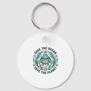 Red de Oceaan Zeeschildpad Vintage Gravure Shirt_ Sleutelhanger