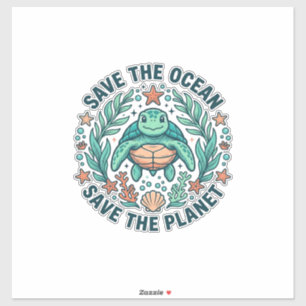 Red de Oceaan Zeeschildpad Vintage Gravure Shirt_ Sticker