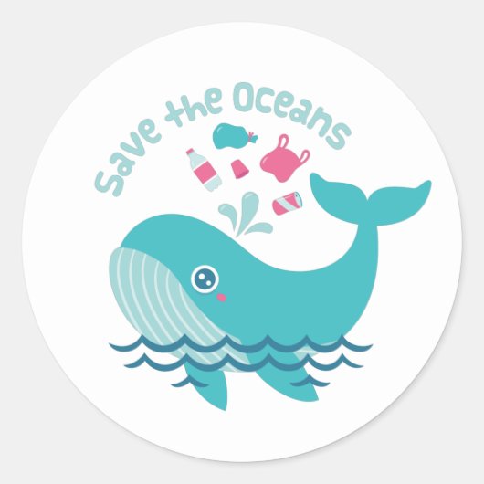 Red de oceanen, Cute Walvis Smeekt Ronde Sticker (Voorkant)