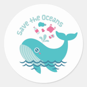 Red de oceanen, schattige walvis smeekt ronde sticker