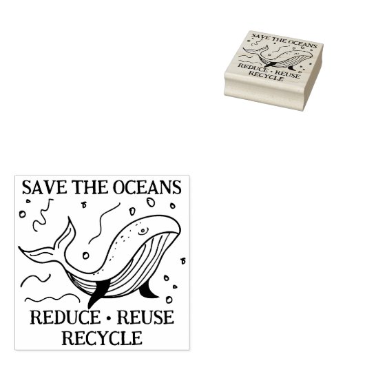 Red de oceanen, verminder hergebruik Recyclen rubb Rubberstempel (Gestempeld)