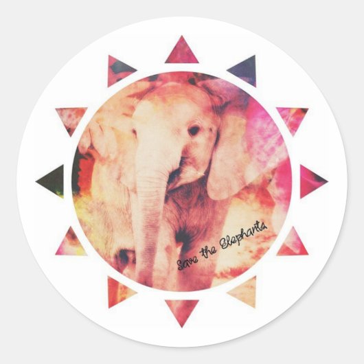 Red de olifanten, Baby olifant Sunshine Ronde Sticker (Voorkant)