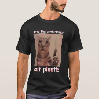 Red de Omgeving Eet Plastic Kat GRAPPIGE MEME CU T-shirt