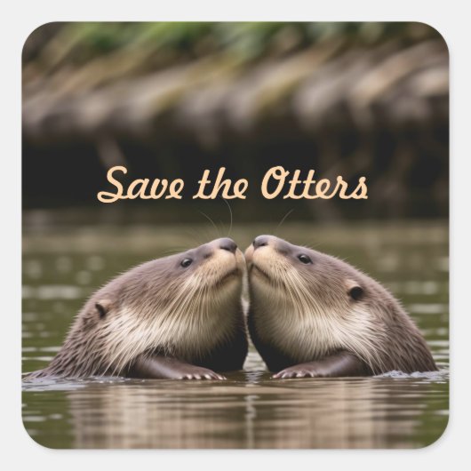 Red de otters vierkante sticker (Voorkant)