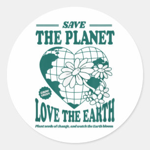 Red de planeet en hou van de aarde milieubescherme ronde sticker