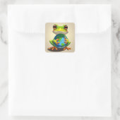 Red de planeet kikker vierkante sticker (Tas)