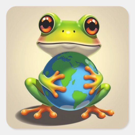 Red de planeet kikker vierkante sticker (Voorkant)