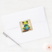 Red de planeet kikker vierkante sticker (Envelop)