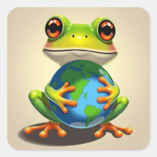 Red de planeet kikker vierkante sticker