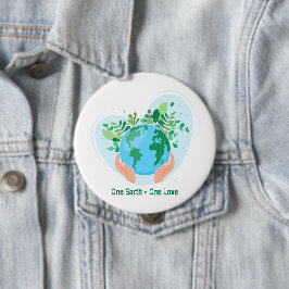 Red de planeet. One Earth One Love Ronde Button 4,0 Cm