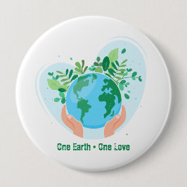Red de planeet. One Earth One Love Ronde Button 4,0 Cm