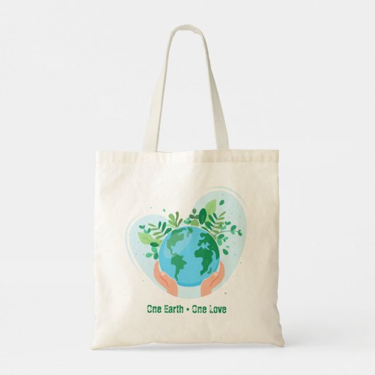 Red de planeet. One Earth One Love Tote Bag (Achterkant)