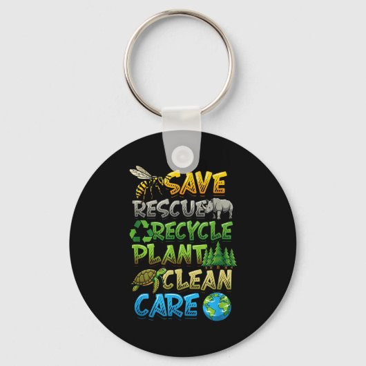 Red de recycling fabriek schoon zorg aarde dag ops sleutelhanger (Voorkant)
