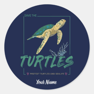 Red de schildpadden voor een meisje dat gewoon van ronde sticker