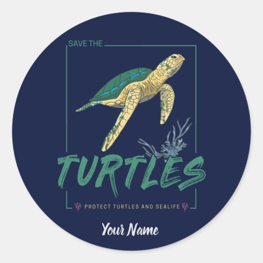 Red de schildpadden voor een meisje dat gewoon van ronde sticker (Voorkant)