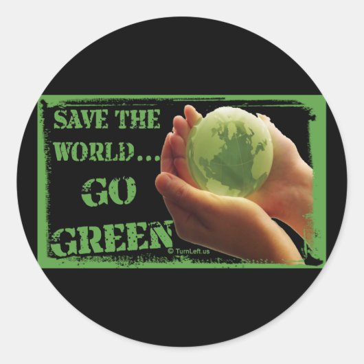 RED DE WERELD EN WORD GROEN RONDE STICKER (Voorkant)