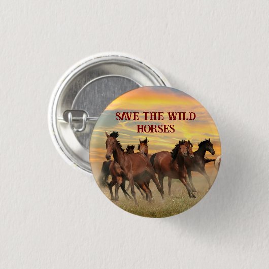 Red de wilde paarden ronde button 3,2 cm (Voorkant /achterkant)